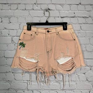 Beige/Pink Distressed Shorts